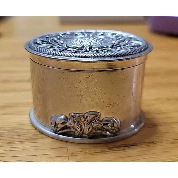 Royal Selangor Engraved Pewter Trinket Box Floral Design Blue Velvet 2" X 1.25" - Picture 4 of 6